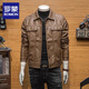 ROMON Brown PU Leather Men's Jacket Autumn and Winter Slim Leather Jacket 2026 New Trendy Casual Lapel Motorcycle Top Brown 2XL