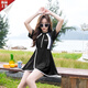 HKWZ plus size swimsuit for fat mm women to cover belly and look slimmer 200Jin Jin is equal to 0.5kg one-piece conservative skirt casual sports hot spring swimwear 300 black one-piece 9XL (260-290)