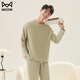 MiiOW New Couple Pajamas for Men and Women Spring and Autumn Waffle Long Sleeve Round Neck Pullover Solid Color Wearable Outerwear Home Clothing Set Black - Male L