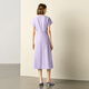 Farbdomain Kurzarm Ständer Kragenkleid für Frauen 2025 Sommer High-End-Satin-Schnür-up Taille-close-Mid-Long-Kleid lila m