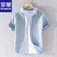 Romon Herren-Leinen kurzärärmiges Hemd Japan japanische dünne Sommerjugend Feste Farbe Cason Cotton Leinenhemd 9711 Yellow M Jin [Jin ist gleich 0,5 kg] Über