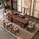 Ningguxuan ebony wood tea table and chair combination solid wood tea table large board living room with kettle integrated coffee table office complete set wet bubble table + 1 official hat chair + 4 arm chairs + stone tea tray 1.8m empty valley orchid carved dark pattern atmospheric storage feet
