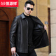Hengyuanxiang middle-aged and elderly men's leather jacket spring and autumn thin 40-year-old 50-year-old dad winter velvet thickened leather jacket men's 9907 black thin XL 180 suitable for 130 to 150 Jin Jin equals 0.5 kg