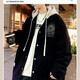 Handsome denim jacket men's spring and autumn trendy brand ins hooded loose versatile coat trendy Korean style fake two-piece top black L