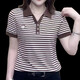 酷章（KUZHANG）妈妈女装夏季时尚翻领条纹短袖T恤polo衫女休闲新款宽松百搭上衣 9928咖色 M 85-100斤