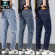 Aemape High-End-Qualität Apple Jeans Frühling und Herbst Casual Lose gerade Herrenhosen 2024 plus Samt Short Nine 9901 Blau und grau ein Stück 30 Taillenumfang 2 Fuß 3