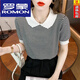 Collar de muñecas a rayas de Romon para mujeres de manga corta de 25 años, suéter de seda de seda de hielo, camiseta delgada pequeña de la edad DX691# amarillo s recomendado 80-100Jin [Jin iguala 0.5 kg]