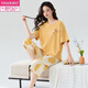 Modal summer pajamas for women short-sleeved cropped pants simple sweet suit spring and summer ladies loose and comfortable mother home clothes short-sleeved cropped pants-679 M Recommended 80-100Jin [Jin equals 0.5 kg]