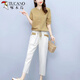 Traje de lino de algodón de algodón de algodón para mujeres 2025 Versión coreana NUEVA CASA CORTIVA Slim suelta pantalones de nueve mangas de nueve mangas jengibre [pantalones individuales] delgados 2xl
