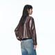 PeaceBird Women's Leather Chaqueta dorada Botón Pequeño soporte de soporte Proteína PU Pu Capota de cuero Motorcillo truncado para mujeres A Maroon S