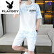 Playboy (Playboy) 2025 Sommer neuer kurzärmeliger Anzug für Männer Teenager vielseitige Shorts Casual Sports zweiteiler Set-Gradientenfarbe Herrenkleidung 6187 Grau 2xl
