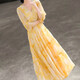 
[Youlibu] 2025 new summer high-end temperament V-neck yellow printed vacation dress for women D1544 yellow XL [120-130Jin [Jin equals 0.5 kg]]