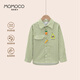 Mami Maka (MOMOCO) children's clothing boys' shirts 2025 autumn style medium and large children's pure cotton Korean vegetable striped shirt 014 green 90