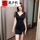喆炜夜场工作服女夜总会连衣裙女深V礼服足疗足浴技师工作服性感包臀 3882黑色 L  建议105-115斤