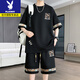 Playboy's new summer Chinese style fashion casual men's suit round neck short-sleeved T-shirt shorts two-piece set [short-sleeved suit] 6195 off-white XL (recommended 130-145Jin [Jin equals 0.5 kg])