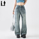 : BOCOOLATA IT FOOD Jeans de pierna ancha para mujeres Sené de diseño retro estadounidense pantalones de piernas rectas