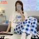 KNFN睡衣女2024年新款夏季纯棉短袖长裤薄款韩版宽松可外穿家居服套装 6625爱心小熊 M 码80-100斤