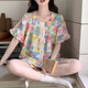 
Langsha 2025 new pajamas for women in summer cloud cotton with chest pad short sleeve sweet love can be worn outside home clothing set 15265 chef dog fixed chest pad M single size