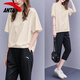 Anta short-sleeved suit for women in summer loose slim half-sleeved T-shirt for women casual two-piece set fashionable sports suit - 6 basic black [same style for men and women] M/170 [Girls recommend taking a small size]