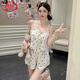 Langsha Pajamas de suspensión de alta gama para mujeres con una almohadilla del cofón de hielo delgada de dos piezas Sweet Sexy Sexy Pure y Deliciced Small Floral Home Ropa KZ7371 Red Cherry L
