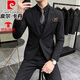 皮尔卡丹（pierre cardin）新郎西服套装男士三件套英伦休闲商务西装男结婚礼服修身帅气春秋 9888%23深灰色(西装+马甲+西裤) M