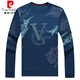 皮尔卡丹（pierre cardin）时尚潮流印花t恤男春秋新品男士圆领长袖冰丝VG图案中青年打底衫 6621黑色 L 建议120-140斤