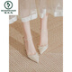 Holzspecker Haupthochzeitskleid Französisch One-Button High Heels für Frauen 2025 Sommer neuer Stil-Z-Zoe Dicke Absatz Sandalen Hollow Single Schuhe Brautjungfernschuhe Aprikosenfarbe 5 cm 38