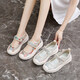 Women's shoes 2025 summer new breathable and lightweight Mary Jane Velcro one foot thick sole anti-slip slow step mother's shoes YGNX-677 blue 34
