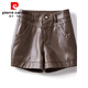 Pierre Cardin 2025 Spring and Autumn New Korean Style Leather Shorts Women's Straight Outer Wear High Waist Slim Casual Small Leather Pants Fashion Boot Pants 1826# Black (No Velvet) L