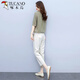 Traje de lino de algodón de algodón de algodón para mujeres 2025 Versión coreana NUEVA CASA CORTIVA Slim suelta pantalones de nueve mangas de nueve mangas jengibre [pantalones individuales] delgados 2xl