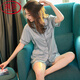 
LangSha high-end ice silk pajamas women's short-sleeved shorts brand two-piece suit summer thin cardigan real home clothing 3899 light gray L (100-118Jin[Jin equals 0.5 kg])