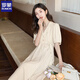 罗蒙西装领连衣裙女2025夏新款短袖白色长款收腰显瘦年高档气质a字裙 QSJ1218米色 M