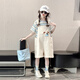 Mokitoul Girl Summer Armband Shorts Set Children's 2025 Neue große Kinder Mädchen modische Sommermode koreanische Outfit Hellblau T+ Overalls (High-End-Geschenkboxverpackung) 40 cm2 1 1