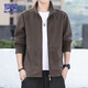 ROMON Jacket Men's Autumn and Winter Jacket Men's Casual Fleece Clothes Trendy Polar Fleece Tops Men's Brown XL
