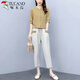 Traje de lino de algodón de algodón de algodón para mujeres 2025 Versión coreana NUEVA CASA CORTIVA Slim suelta pantalones de nueve mangas de nueve mangas jengibre [pantalones individuales] delgados 2xl