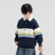 Zuoxi Children's Clothing Boys Polo Shirt Sweater 2025 New Trendy Children's Striped Velvet Pullover Trendy Navy 160