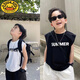G.DUCKKIDS男童纯棉无袖背心薄款夏季2025新款中大童儿童百搭休闲上衣洋气潮 黑色背心 140 建议身高130-140cm