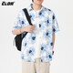 CLOR American ice silk shirt men's spring and summer printed short-sleeved shirt loose jacket CLCX11 Blue Rhyme Flower 2XL