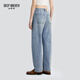 Deep Atem Tief Atem Frauenkleidung Italienische leichte Luxus -Denim locker lässiges Bein krankes Scythe Jeans Frauen A100468 Hellblau L (4)