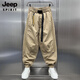 JEEP SPIRIT Japanese work pants men's summer thin loose casual pants youth American elastic waist khaki sports harem pants black XL