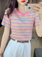 Qinji T-shirt à manches courtes à rayures à rayures pour femmes 2025 Été mince coton pur couleur à manches courtes à manches courtes pour femmes Réparation de version coréenne d'été 9901 # Stripes oranges S recommandées 70-89jin [Jin équivaut à 0,5 kg] Taille universelle