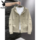 Playboy Spring and Autumn 2025 New Men's Jacket Workwear Hooded Loose Autumn and Winter Velvet Jacket Casual Top Black L Recommended weight 120-135 Jin Jin equals 0.5 kg