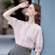 
Baitu betu women's clothing 2025 summer new shirt round neck contrast embroidered comfortable cotton temperament top 2507T25 pink L