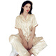 Pajamas de Qindu, Seda de seda de hielo Sexy Silk Silk Silk Summer Summer Summer Pantalones de manga corta Tamaño grande Jin [Jin equivale a 0.5 kg] Ropa en el hogar 694# H letra Set de tres piezas M (recomendado 80-100 Jin [Jin iguala 0.5 kg])