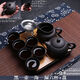 Zisha Kung Fu Tea Set Small Set Dry Infusion Plate Teapot Cover Bowl Cup Tea Tray Home Convenient to Carry Complete Set for Travel Bamboo Square Plate Comes with One Pot and Four Cups