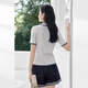 
Dialogue art paintings co-branded Polo neck contrast embroidered sweater for women 2025 summer new fashionable commuter top smoke gray M
