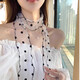 Pure and lustful pink polka dot long silk scarf for women gentle temperament accessories scarf high-end outfit scarf headband black