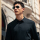 Mr. Cloth Simple Shirt Collar Long Sleeve T-shirt Men's 2025 Autumn New Business and Casual Solid Color Lapel Top Men's BT16862 Piano Black S (165)