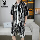 
Playboy (PLAYBOY) handsome shirt for men's summer ice silk suit design sense floral shirt short sleeve shorts beach two-piece set matching 679 white suit M 110Jin [Jin equals 0.5 kg]