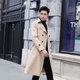 BYPHYTEE young men's long over-the-knee windbreaker autumn new coat jacket men's Korean version slim British mid-length windbreaker Khaki M
